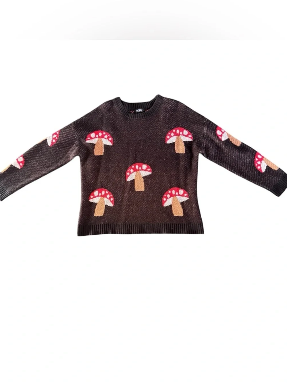Just Polly Brown and Red Mushroom Crewneck Sweater Woman’s Large
